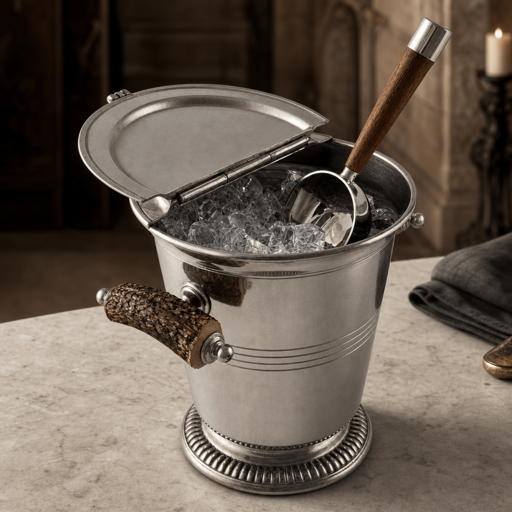 Pewter Ice Bucket with Antler Handles 4