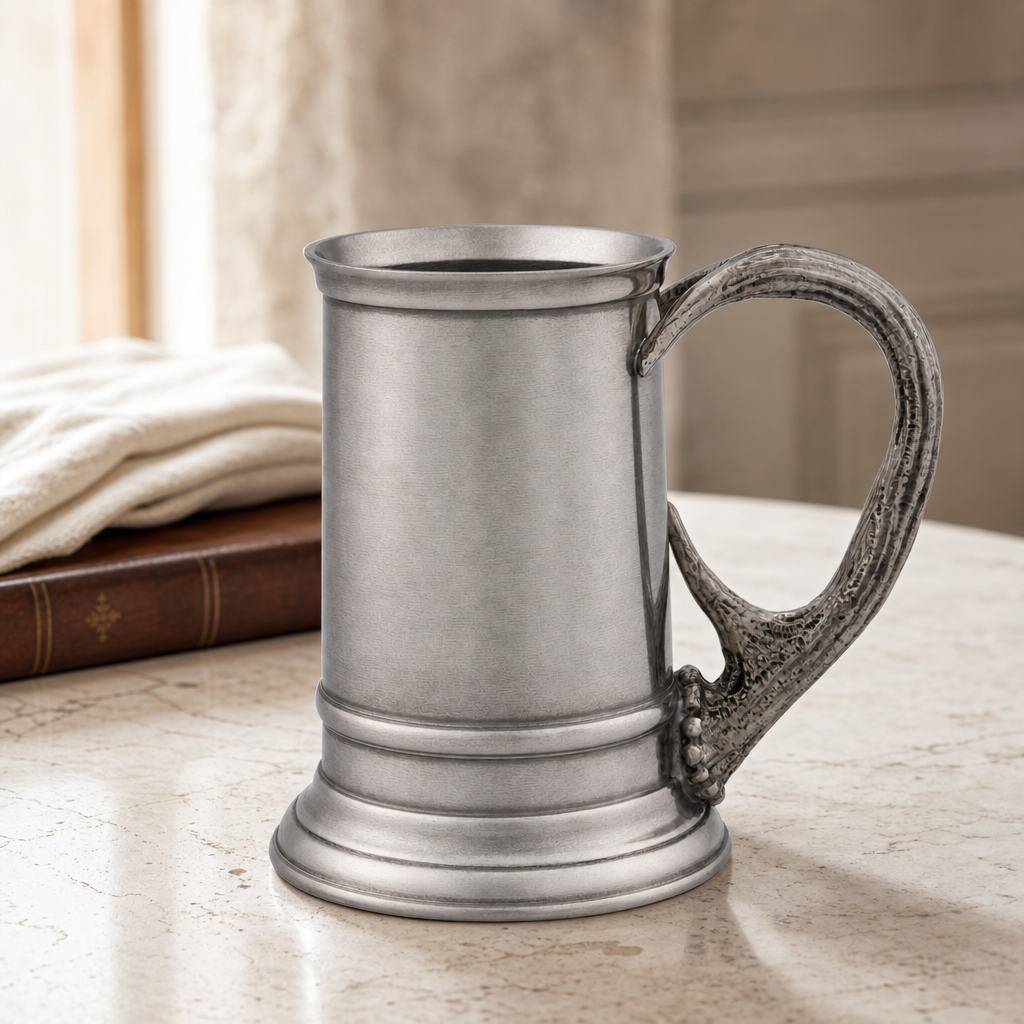 Pewter English Mug with Pewter Antler Handle 3