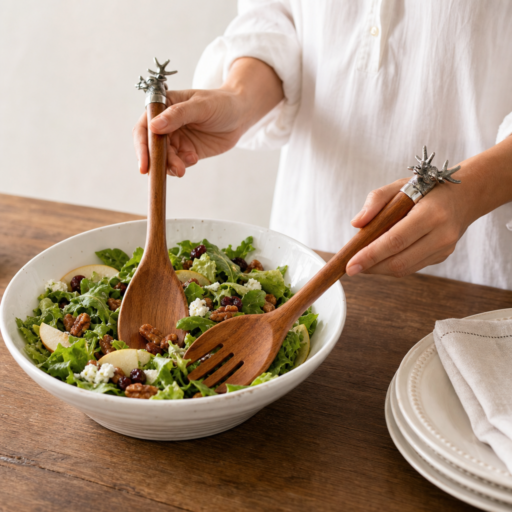 Elk Head Wood Salad Servers 10