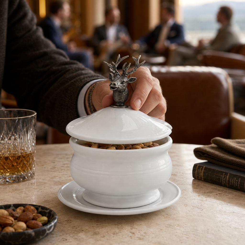 Elk Bust Porcelain Lidded Bowl 6