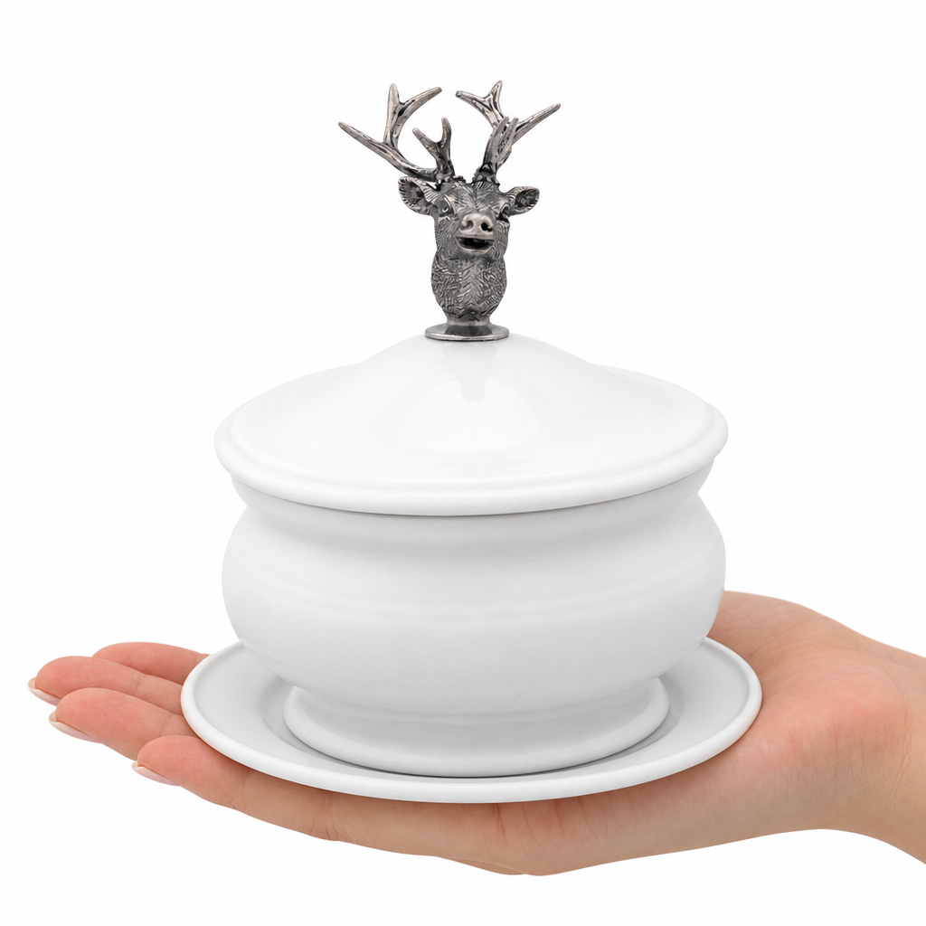 Elk Bust Porcelain Lidded Bowl 10