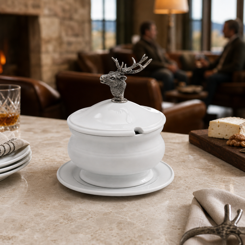 Elk Bust Porcelain Lidded Bowl 9