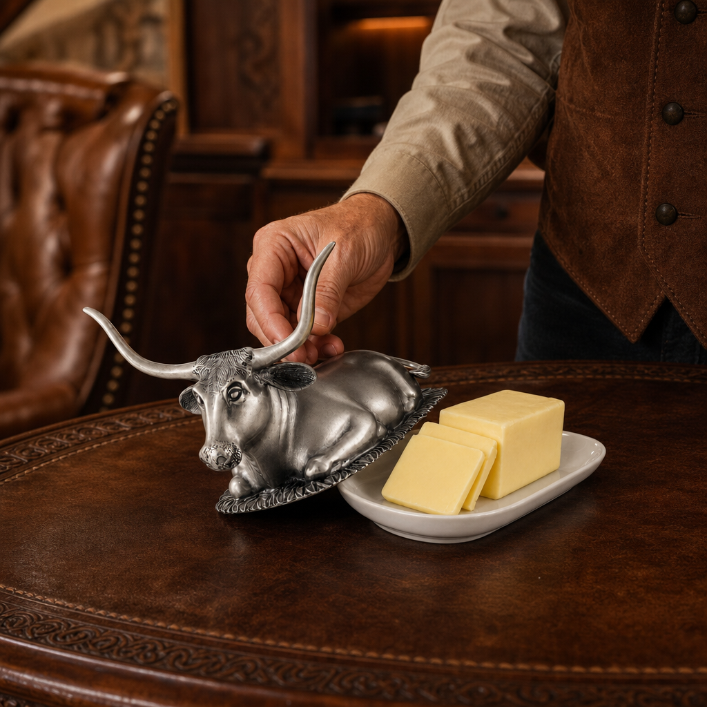 Pewter Longhorn Steer Butter Dish 6