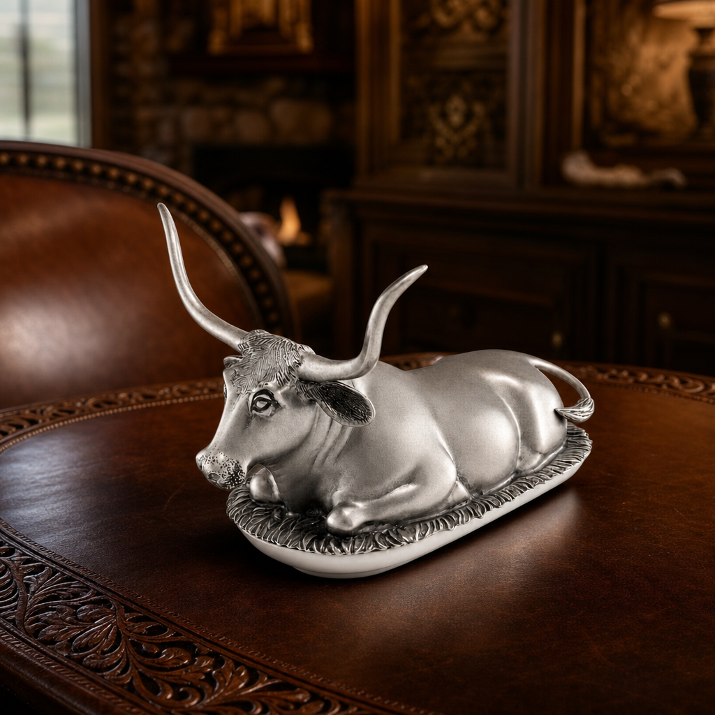 Pewter Longhorn Steer Butter Dish 7