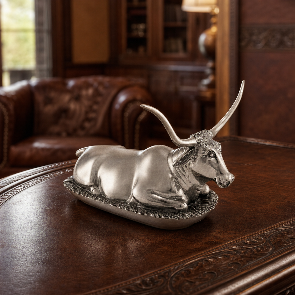 Pewter Longhorn Steer Butter Dish 9