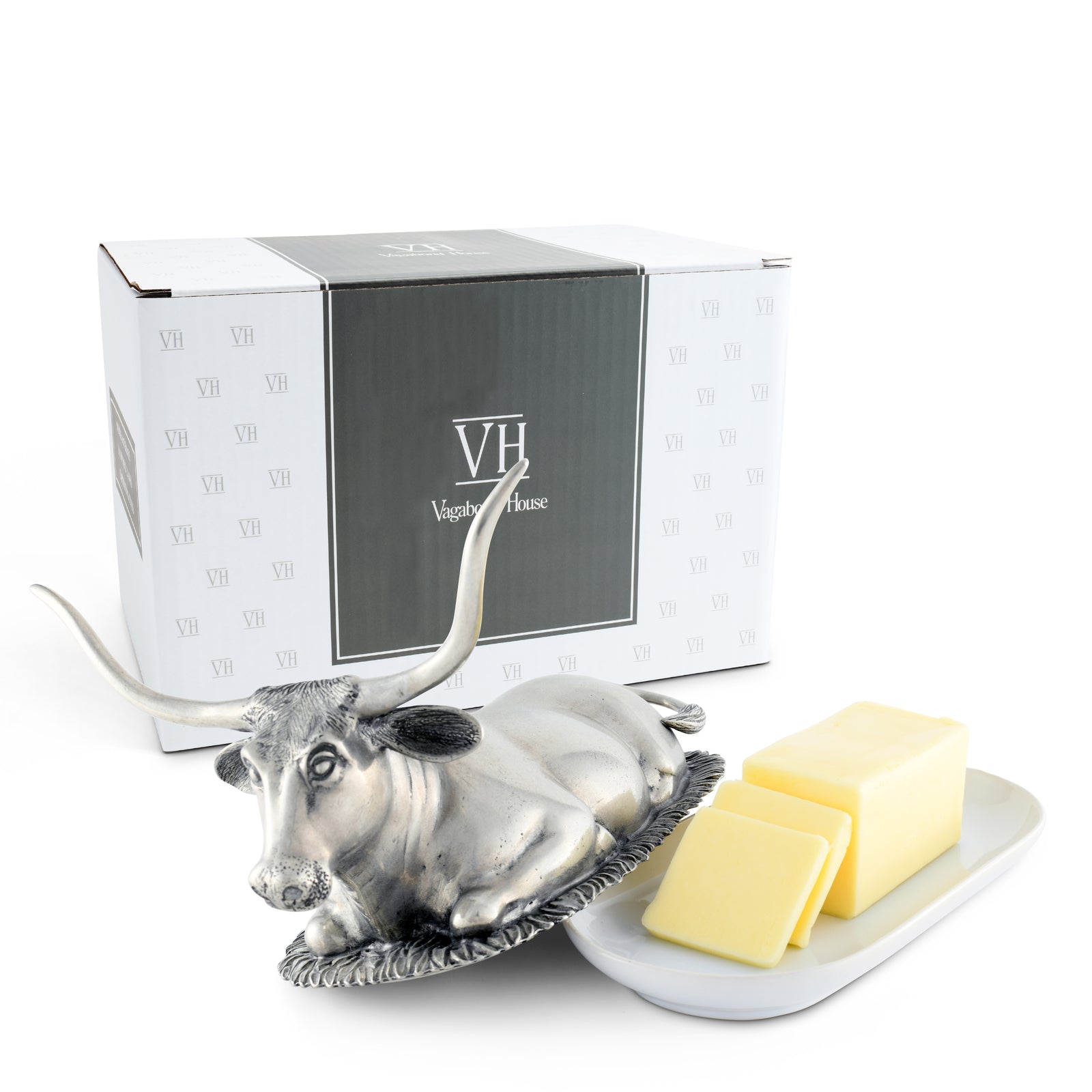 Pewter Longhorn Steer Butter Dish 10