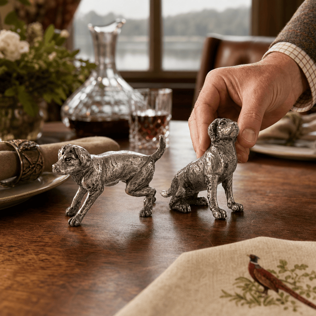 Pewter Spaniel Salt & Pepper Set 6