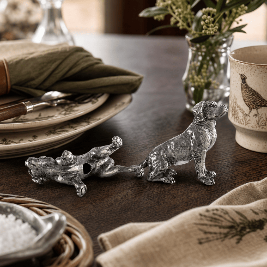 Pewter Spaniel Salt & Pepper Set 9