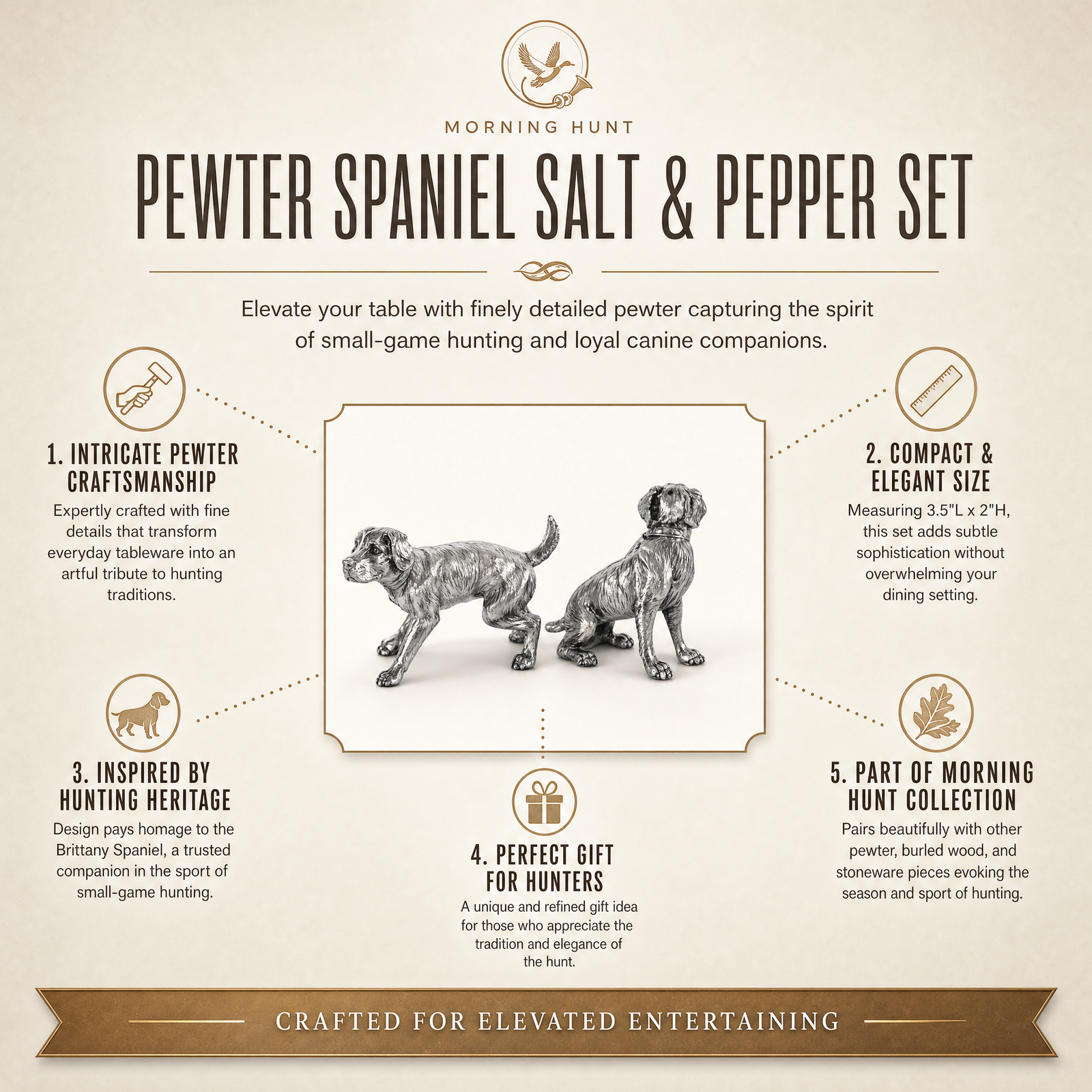 Pewter Spaniel Salt & Pepper Set 12
