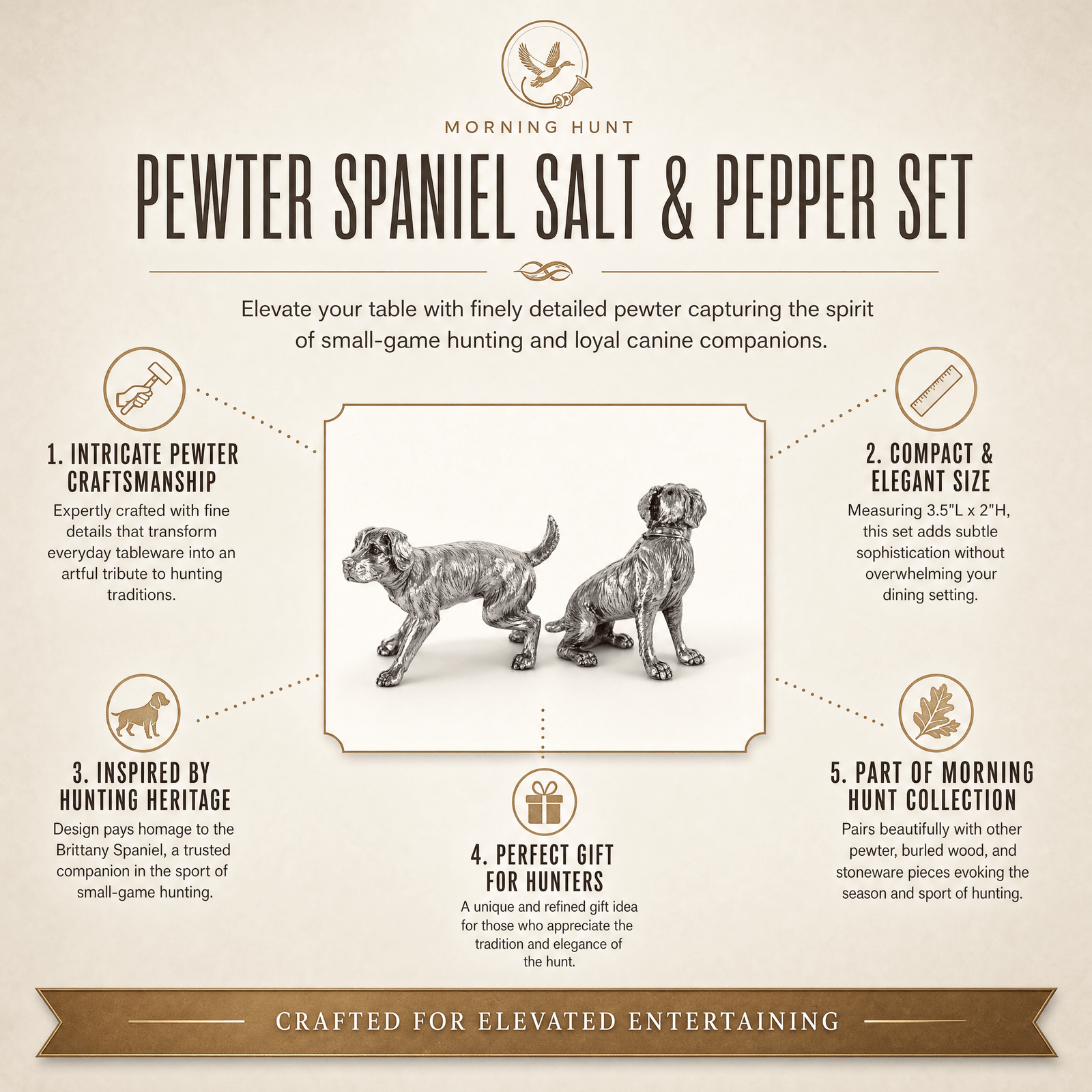 Pewter Spaniel Salt & Pepper Set 12
