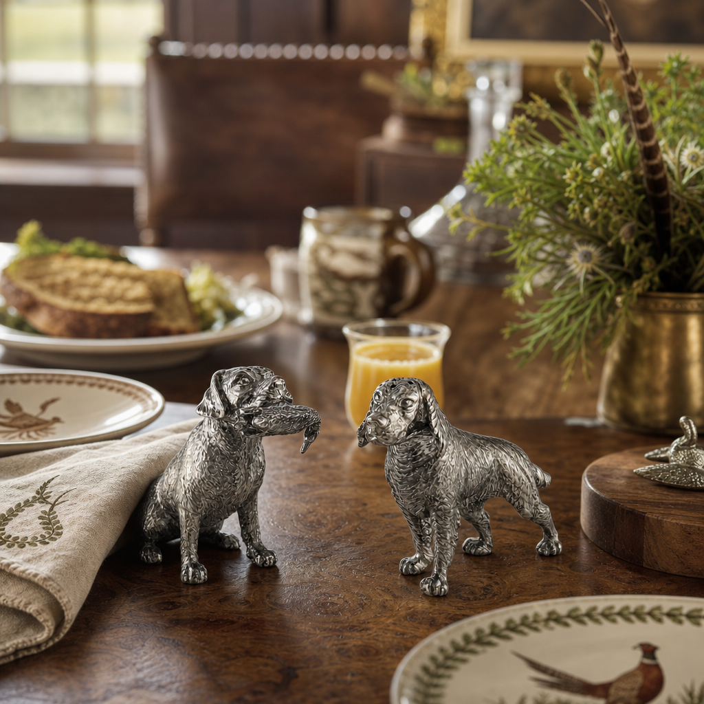 Pewter Hunting Dogs Salt & Pepper Set 4