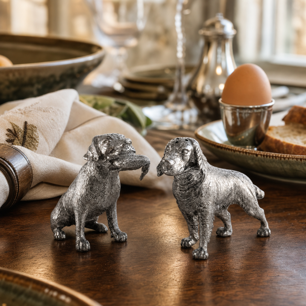 Pewter Hunting Dogs Salt & Pepper Set 6