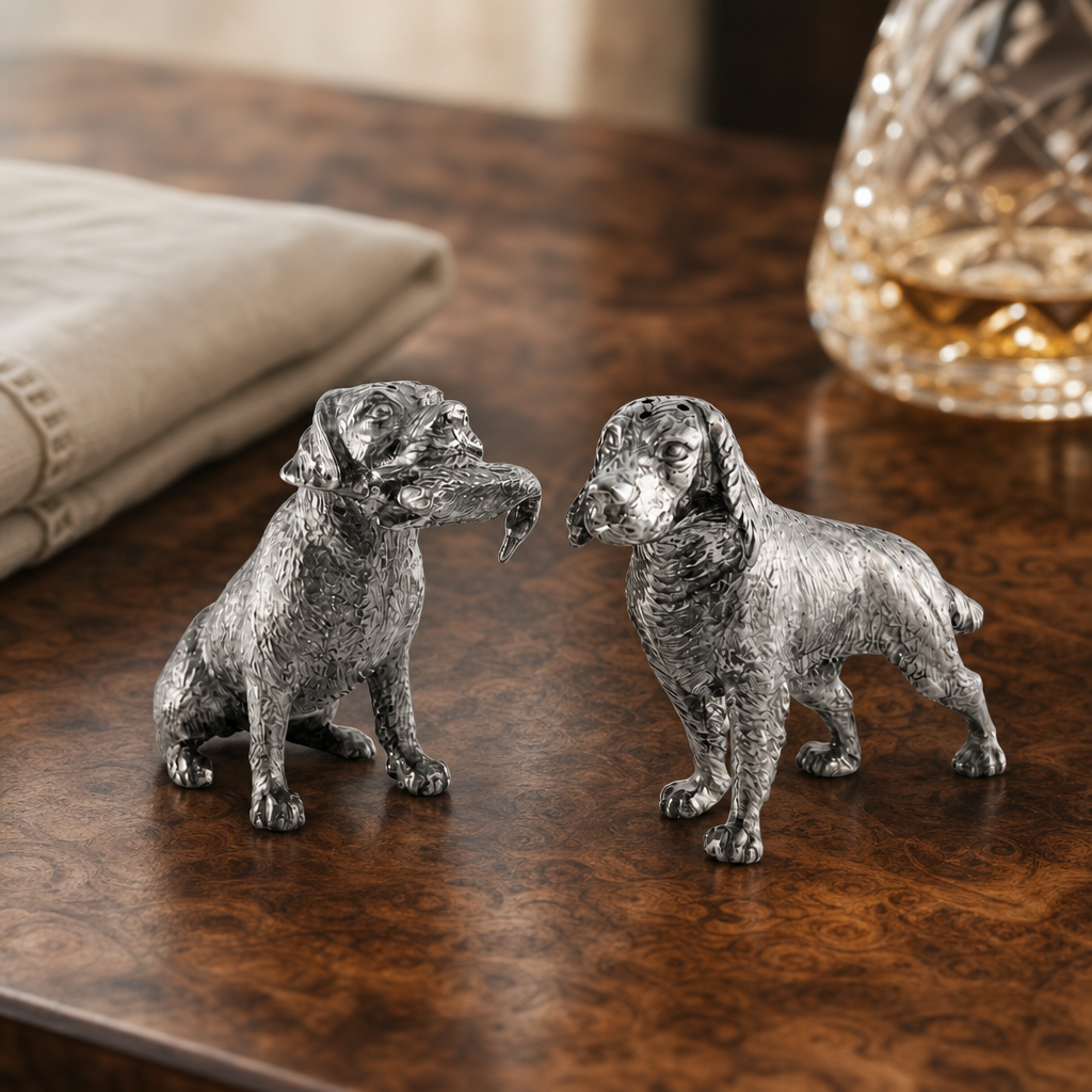 Pewter Hunting Dogs Salt & Pepper Set 2