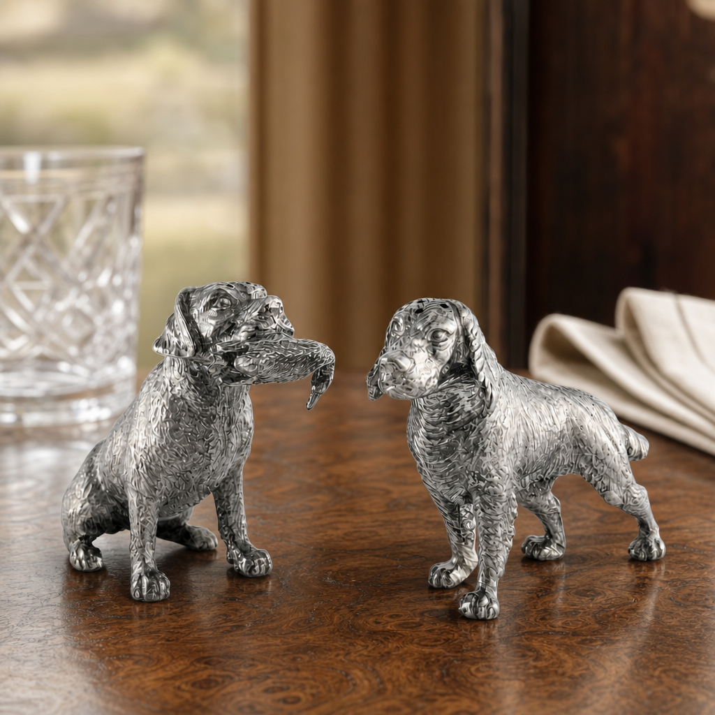 Pewter Hunting Dogs Salt & Pepper Set 2