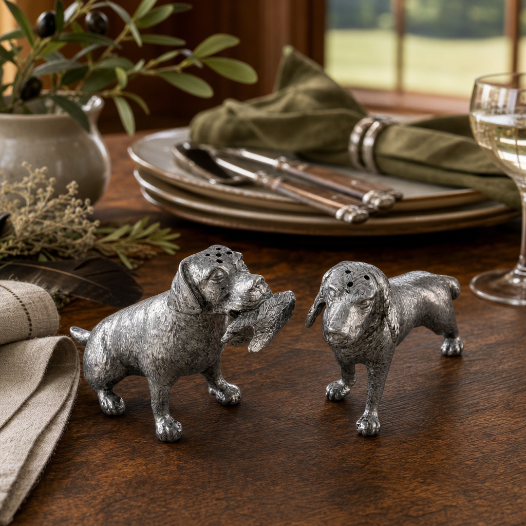 Pewter Hunting Dogs Salt & Pepper Set 5