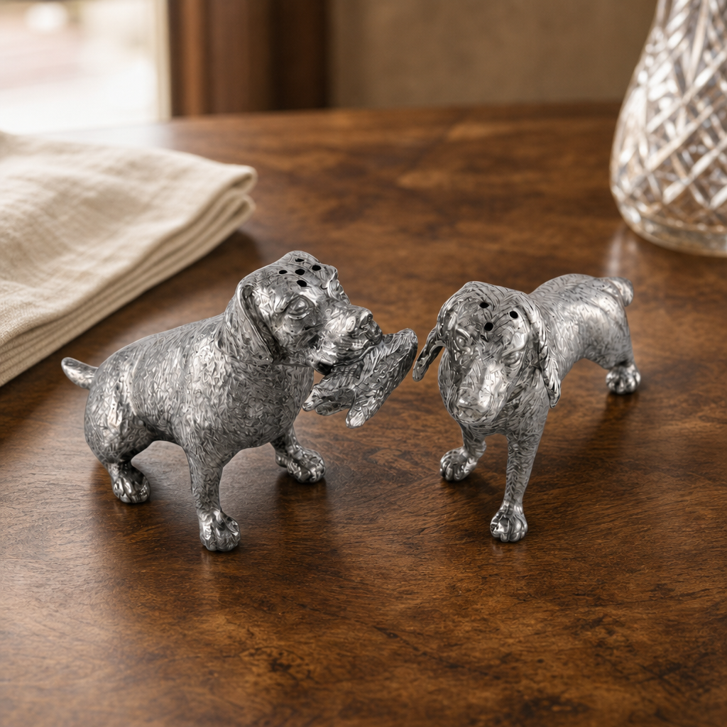 Pewter Hunting Dogs Salt & Pepper Set 3