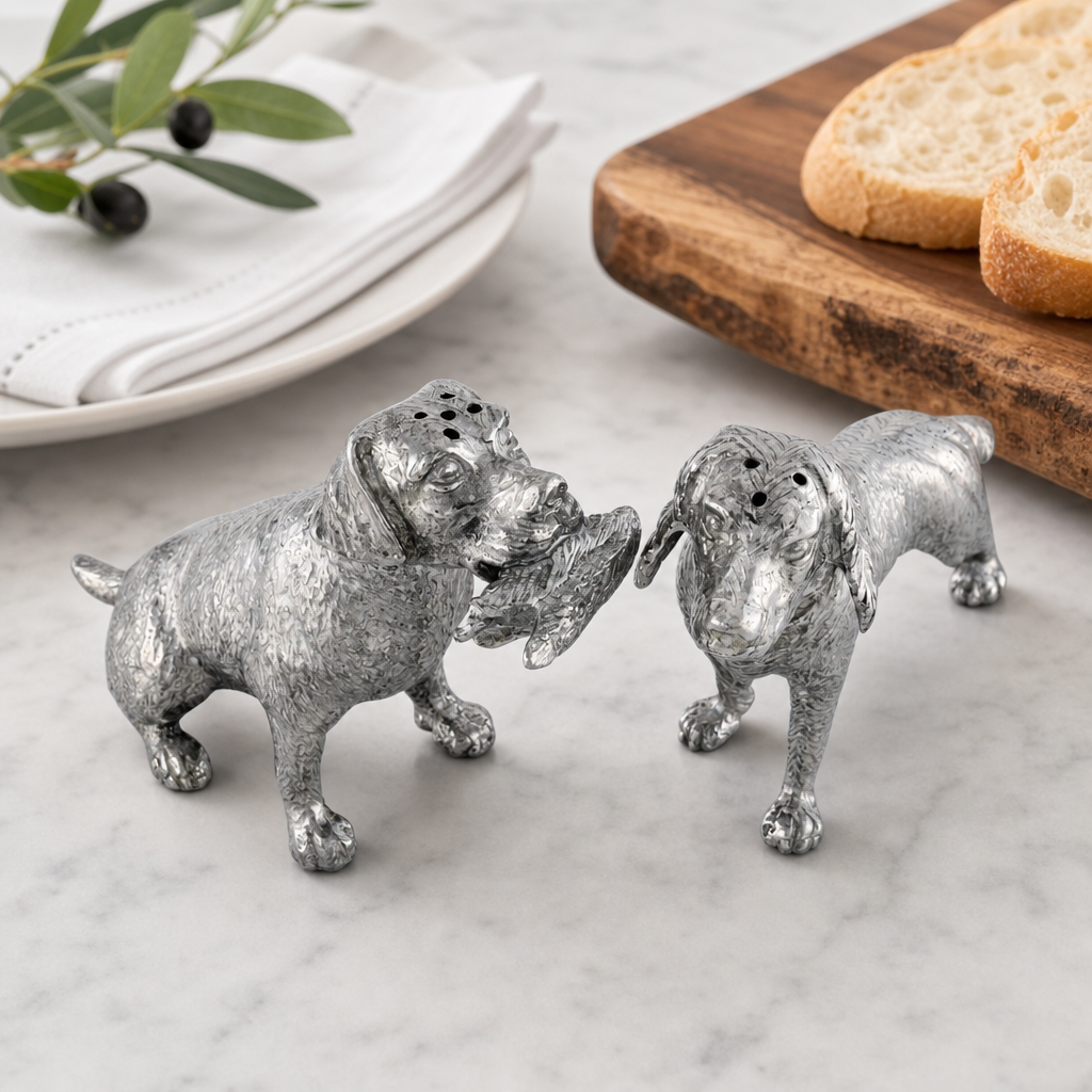 Pewter Hunting Dogs Salt & Pepper Set 8