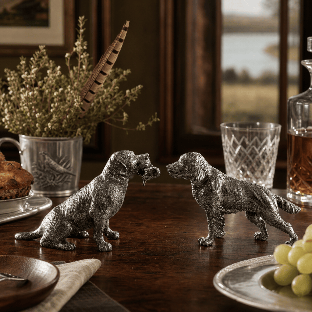Pewter Hunting Dogs Salt & Pepper Set 8