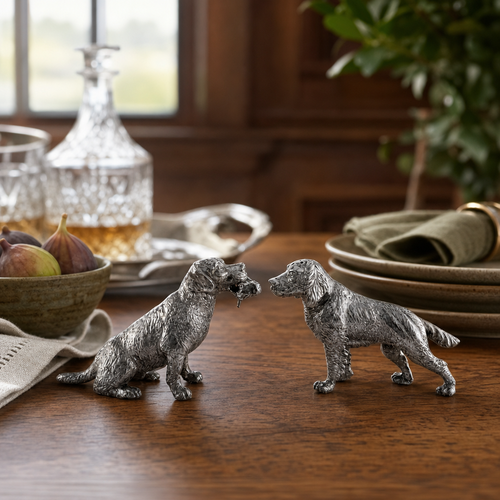 Pewter Hunting Dogs Salt & Pepper Set 6
