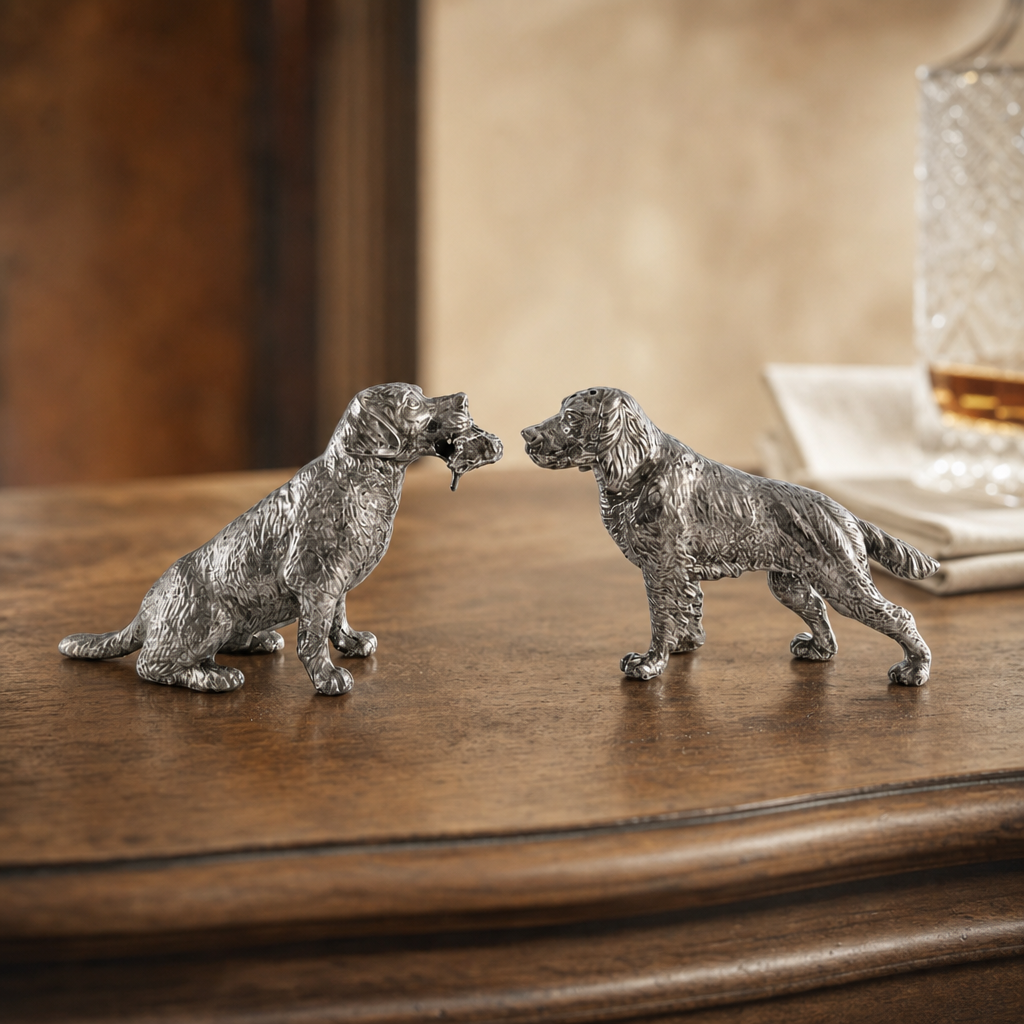 Pewter Hunting Dogs Salt & Pepper Set 4