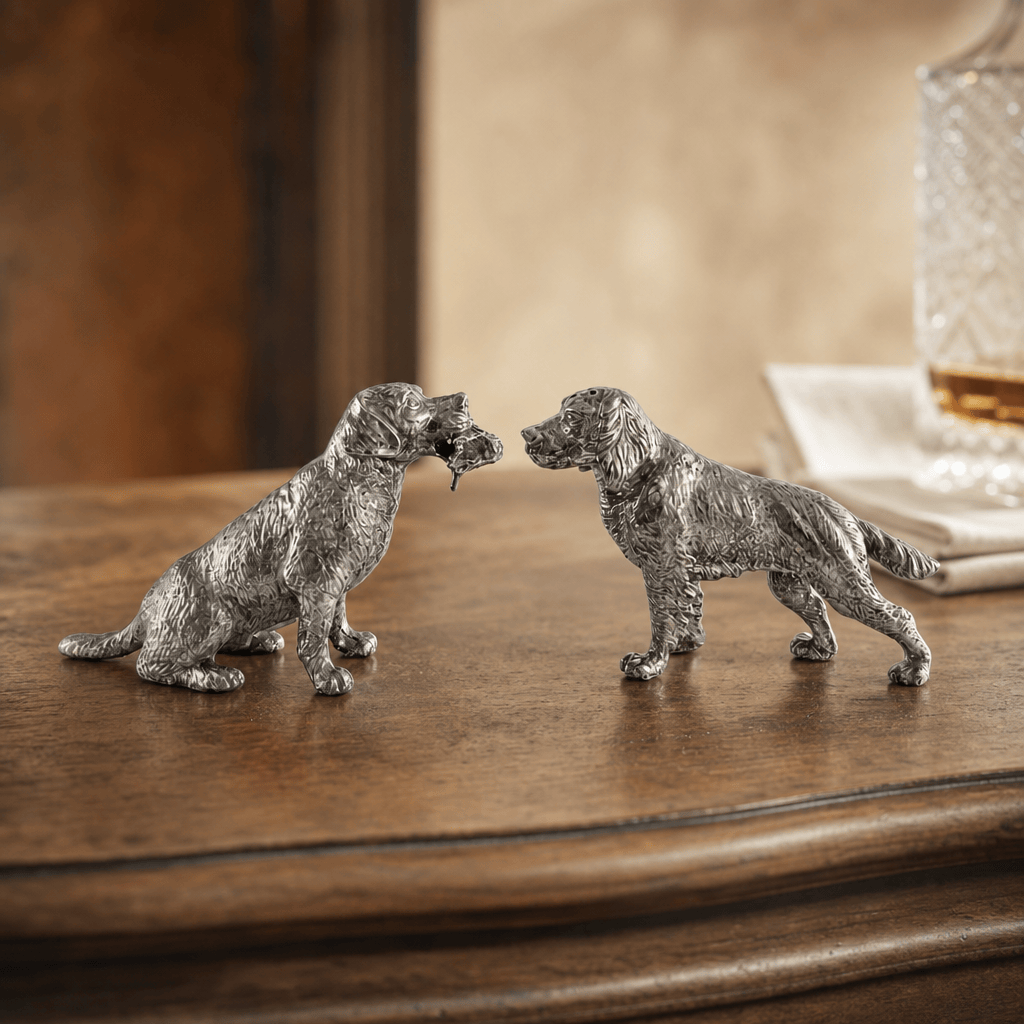 Pewter Hunting Dogs Salt & Pepper Set 4