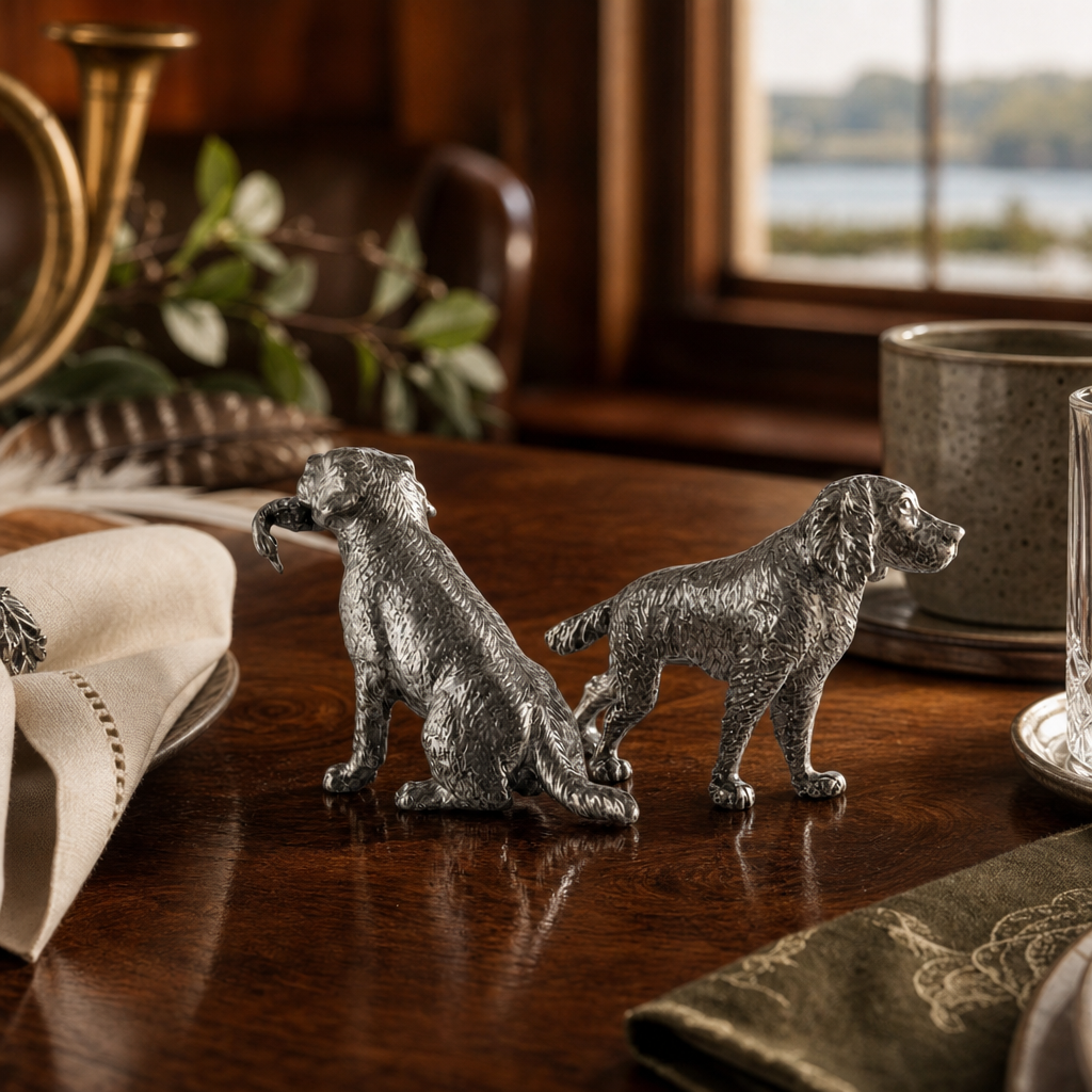 Pewter Hunting Dogs Salt & Pepper Set 7