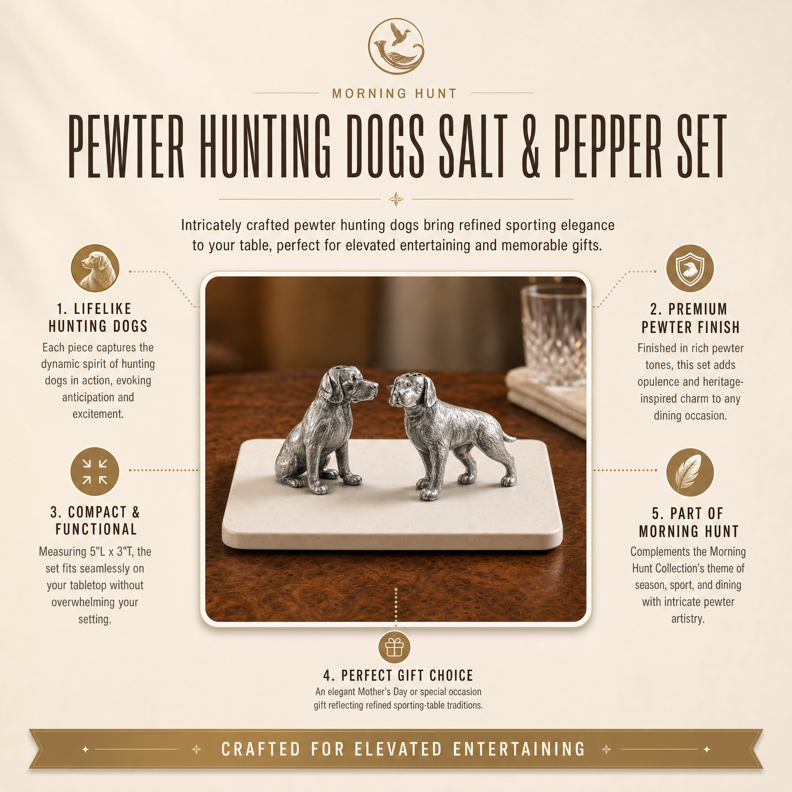 Pewter Hunting Dogs Salt & Pepper Set 12