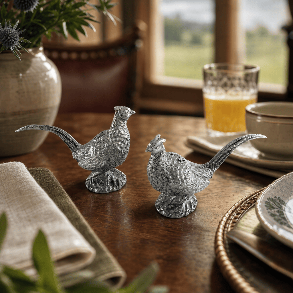 Pewter Pheasants Salt & Pepper Set 6