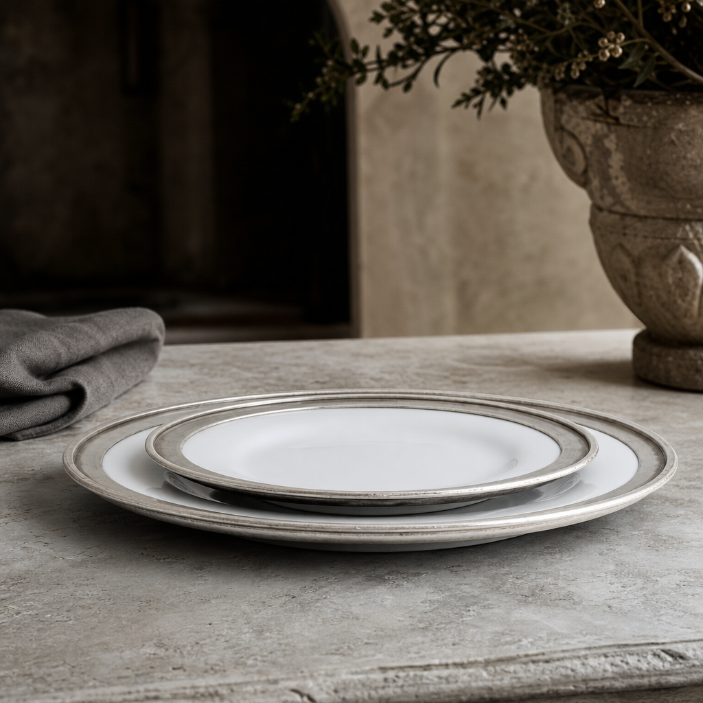 Classic Pewter Rim Dinner Plate 4