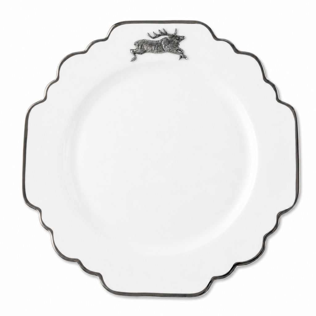 Running Elk Bone China Scallop Dinner Plate Platinum Rim 1