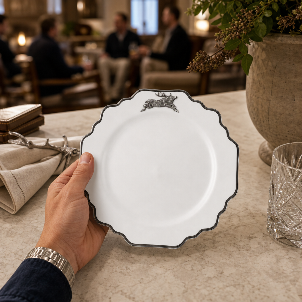 Running Elk Bone China Scallop Salad Plate Platinum Rim 3
