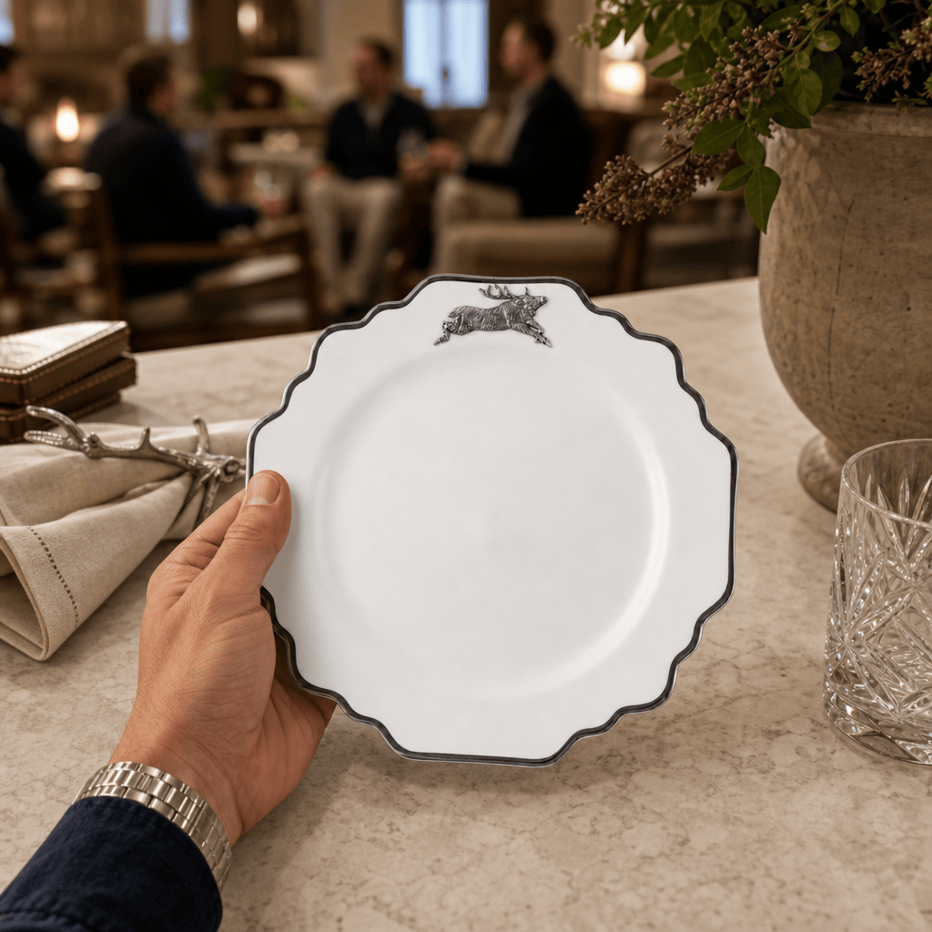 Running Elk Bone China Scallop Salad Plate Platinum Rim 3