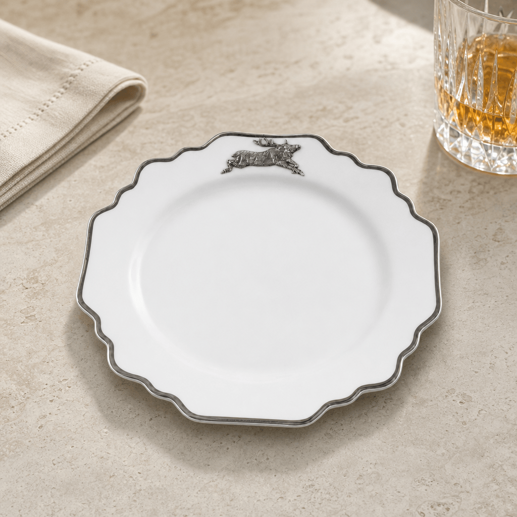 Running Elk Bone China Scallop Salad Plate Platinum Rim 2