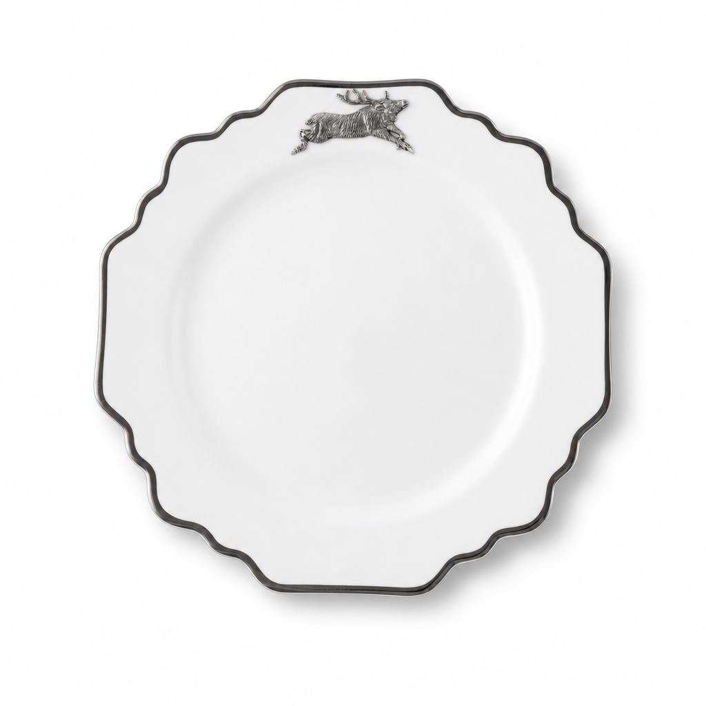 Running Elk Bone China Scallop Salad Plate Platinum Rim 1