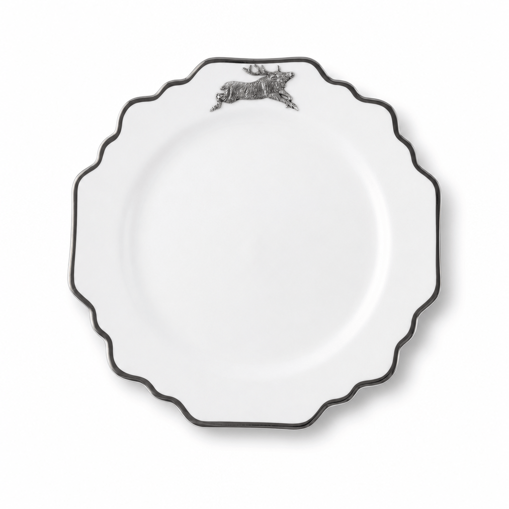 Running Elk Bone China Scallop Salad Plate Platinum Rim 1