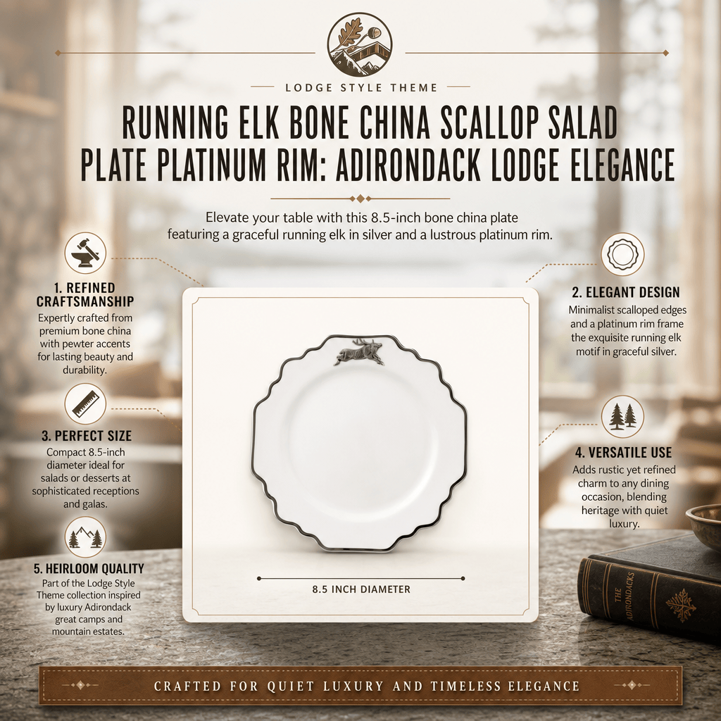 Running Elk Bone China Scallop Salad Plate Platinum Rim 4