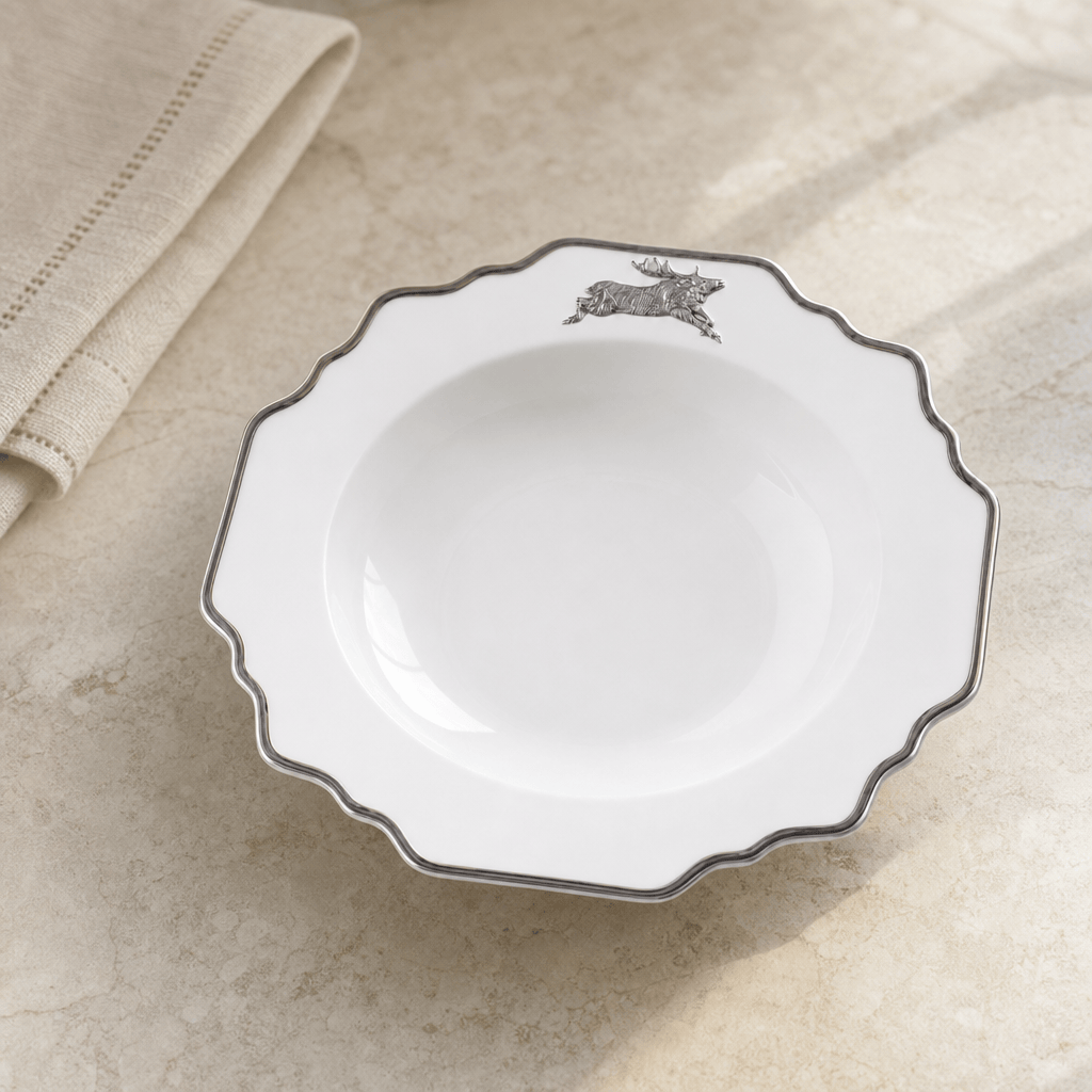 Running Elk Bone China Scallop Soup Plate Platinum Rim 2