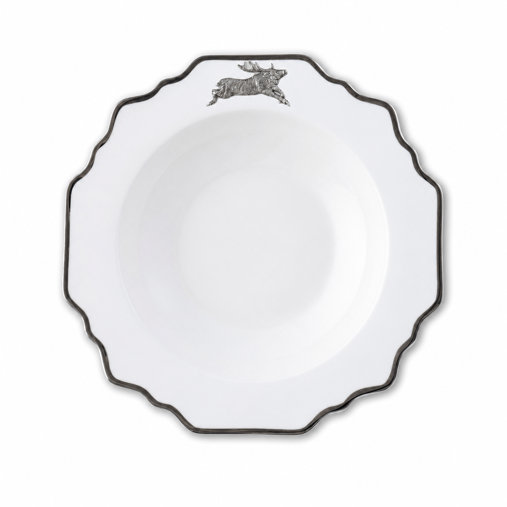 Running Elk Bone China Scallop Soup Plate Platinum Rim 1