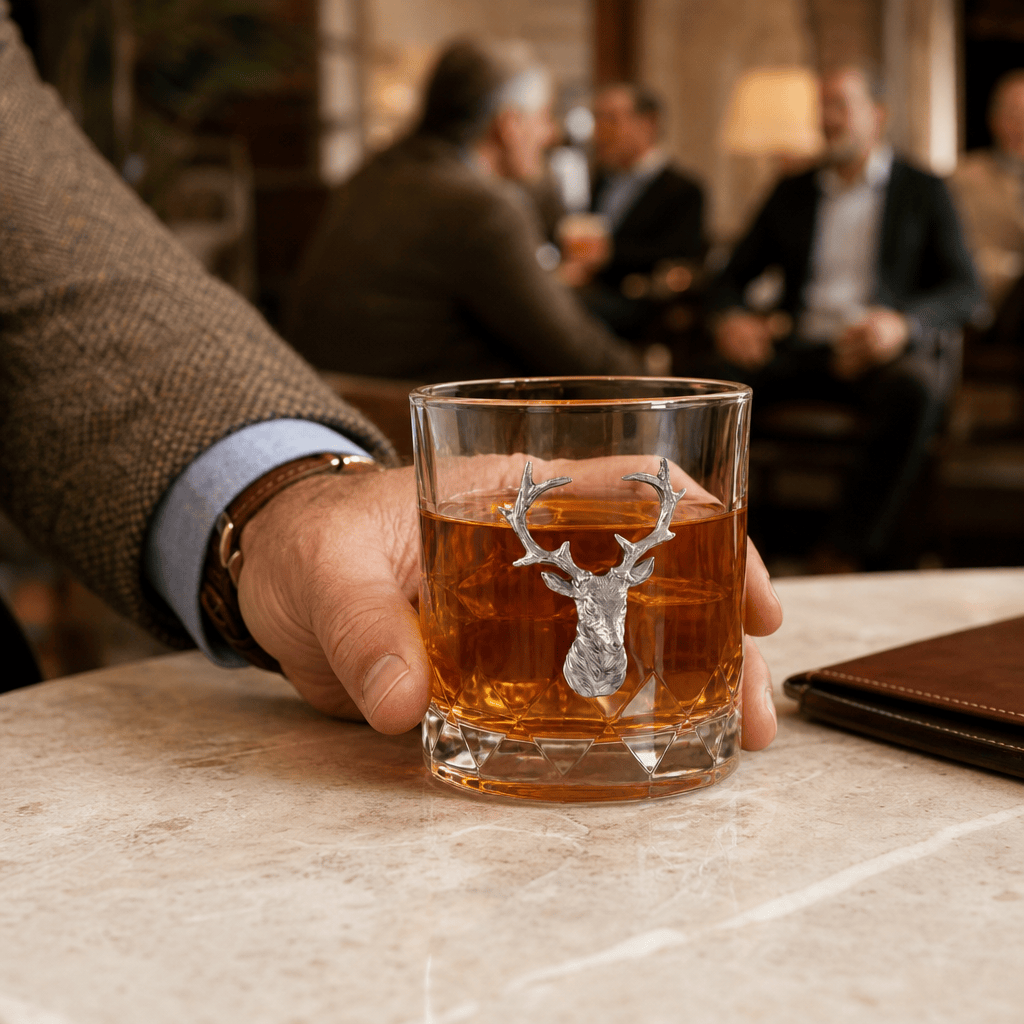 Elk Bust Hatched Highball Glass 4