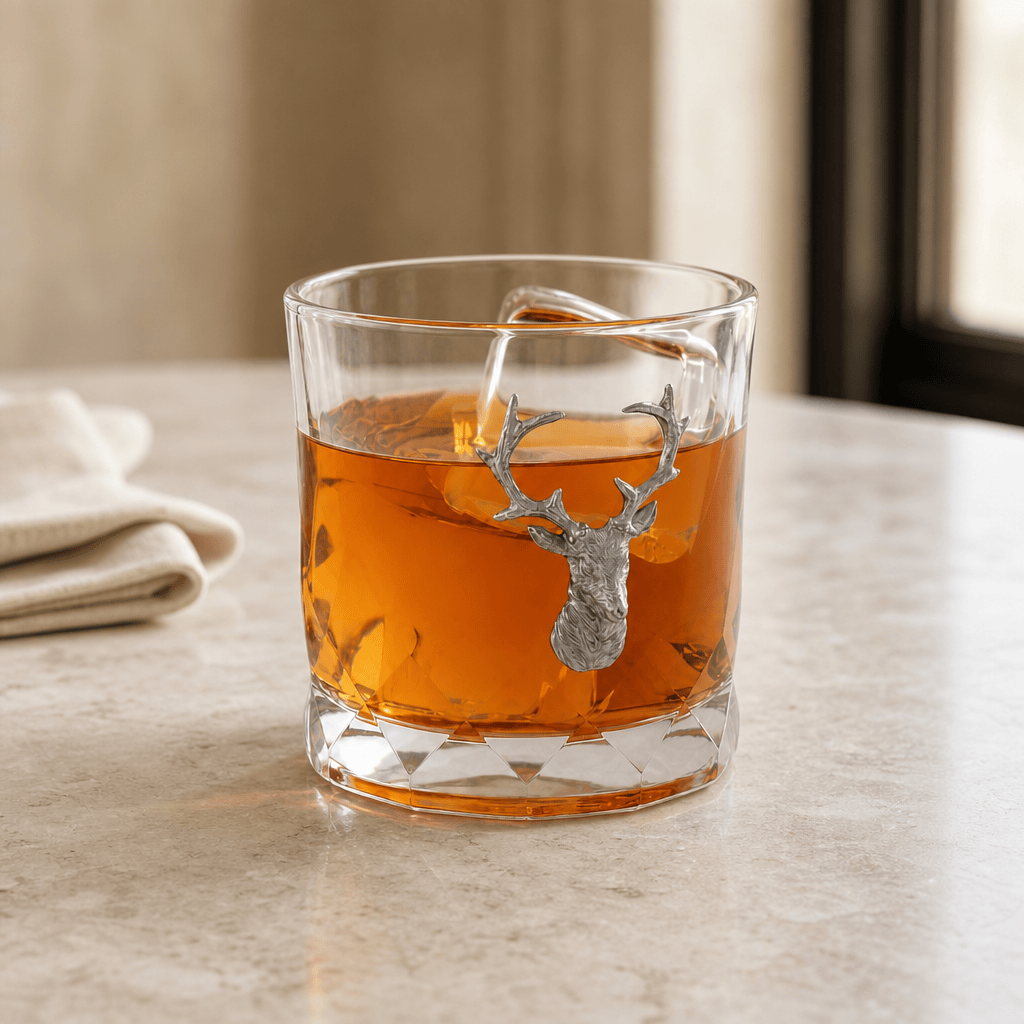 Elk Bust Hatched Highball Glass 2