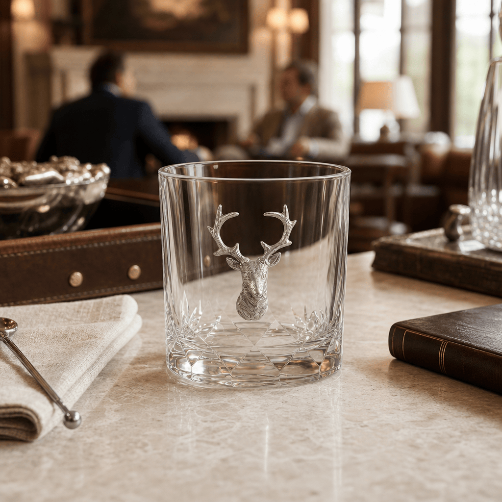 Elk Bust Hatched Highball Glass 5