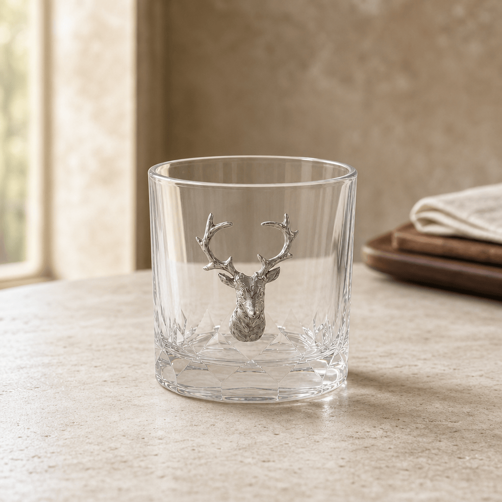 Elk Bust Hatched Highball Glass 3