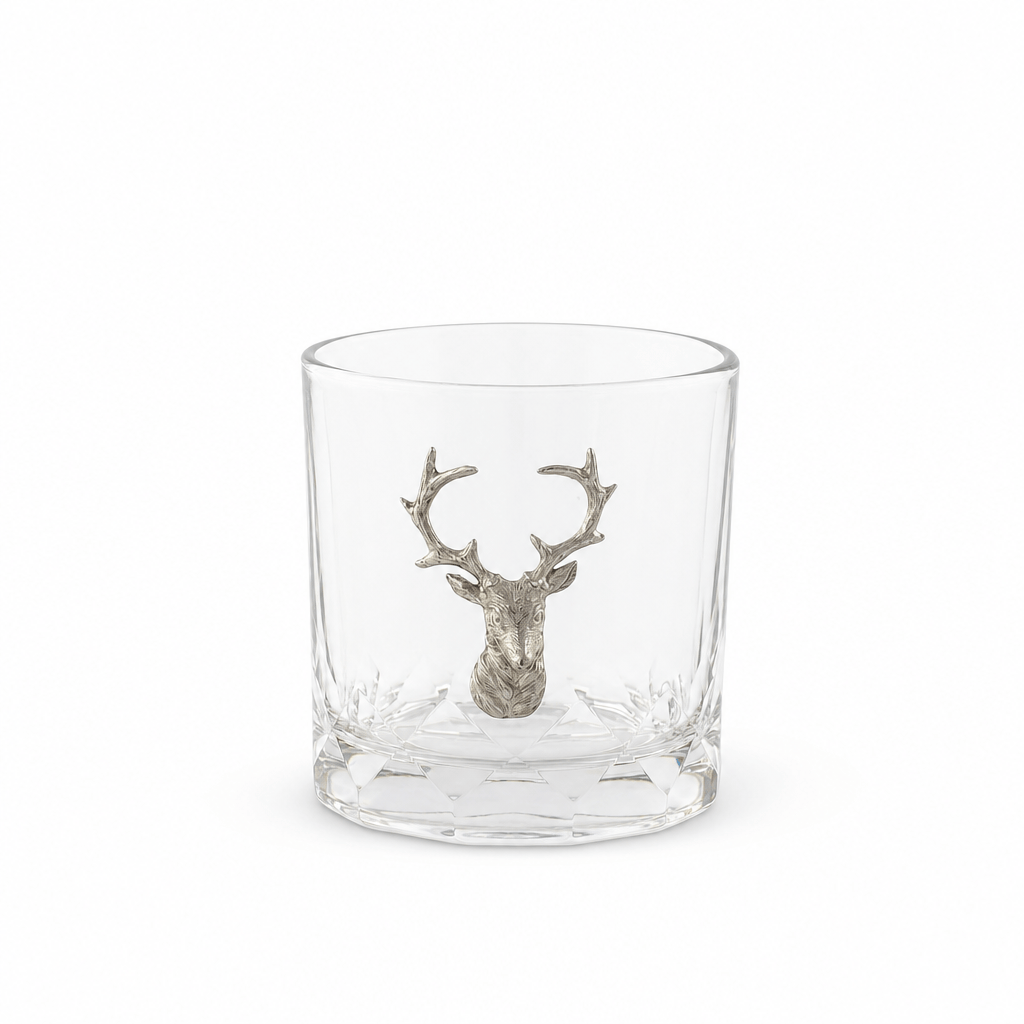 Elk Bust Hatched Highball Glass 8