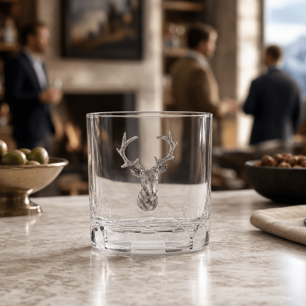 Elk Bust Hatched Highball Glass 6