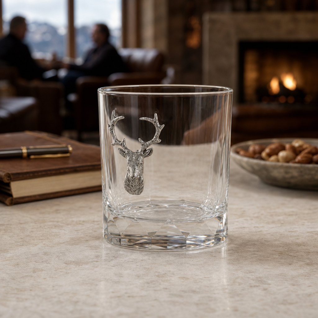 Elk Bust Hatched Highball Glass 7