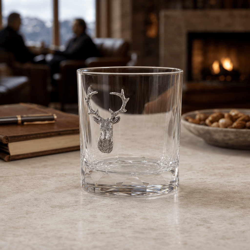 Elk Bust Hatched Highball Glass 7