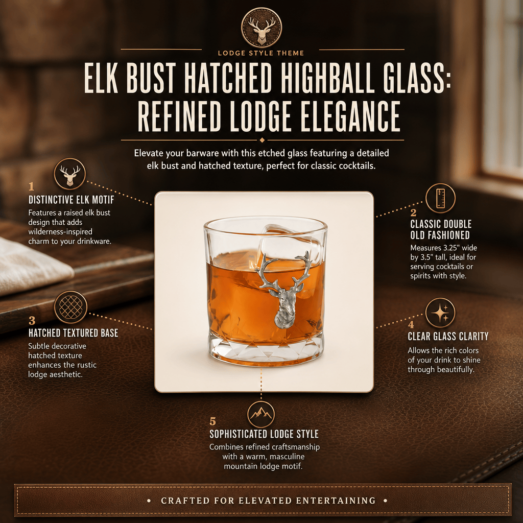 Elk Bust Hatched Highball Glass 9