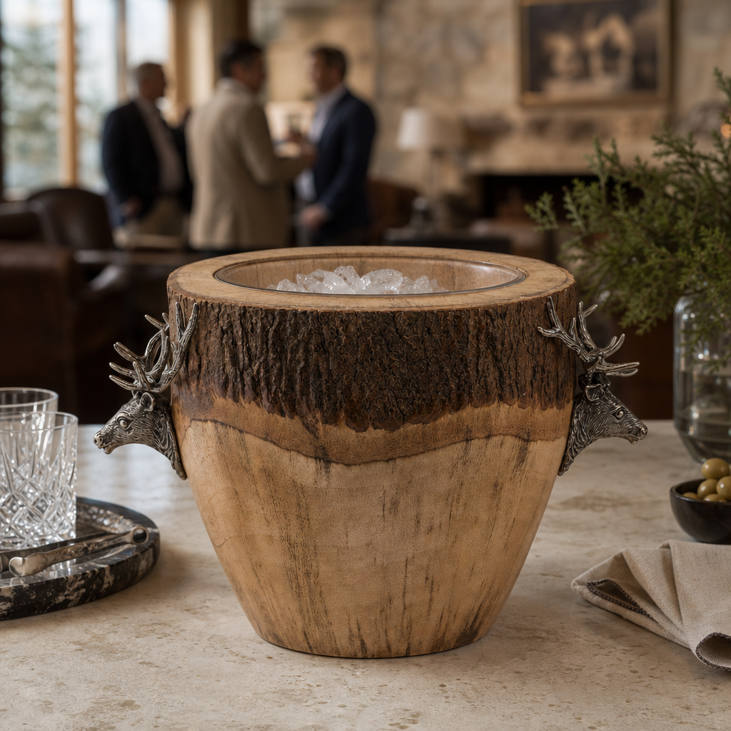 Natural Log Elk Ice Bucket 6
