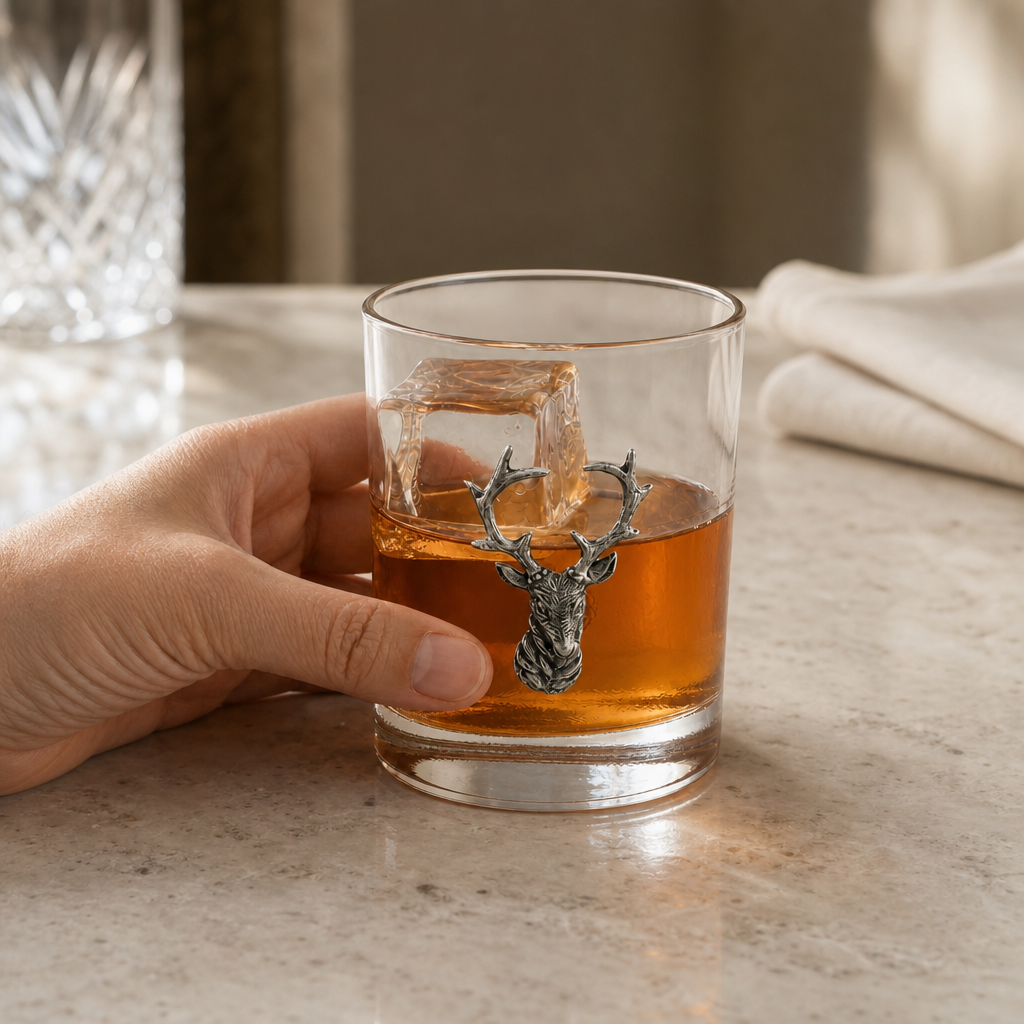 Elk Head Double Old Fashion Bar Glass 3