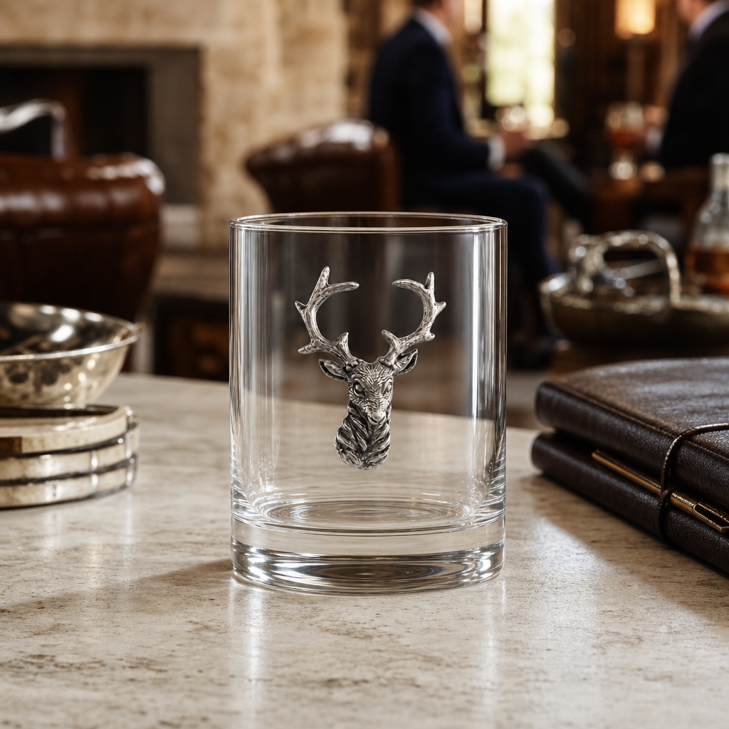 Elk Head Double Old Fashion Bar Glass 7